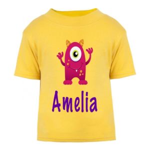 Pink Monster Any Name Childrens Printed T-Shirt
