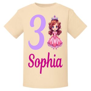 Pink Princess Birthday Any Name & Number Childrens Printed T-Shirt
