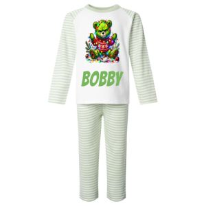 Christmas Grumpy Green Bear Any Name Childrens Pyjamas