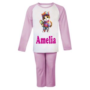 Skate Boarding Cat Any Name Childrens Pyjamas