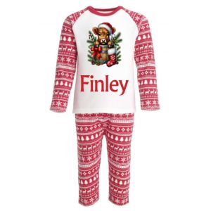 Christmas Highland Cow Barrel Any Name Childrens Pyjamas