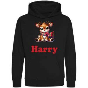 Christmas Reindeer Scarf Any Name Childrens Hoodie