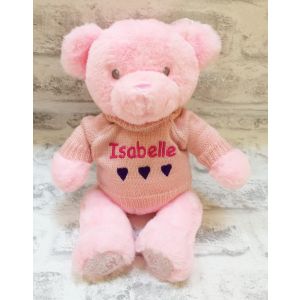 Baby Girl Pink Keel Toys Eco Teddy Bear with Knitted Jumper