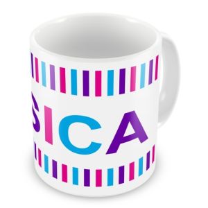 Girl Colours Stripes + Name Mug