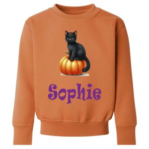 Halloween Black Cat Pumpkin Any Name Childrens Sweatshirt / Jumper