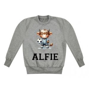 Highland Cow Footballer Any Name Childrens Sweatshirt / Jumper