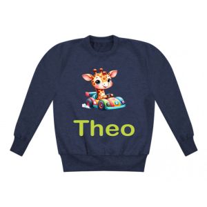 Giraffe in Race Car Any Name Childrens Sweatshirt / Jumper
