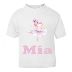 Ballerina / Ballet Dancer Watercolour Any Name Childrens Printed T-Shirt