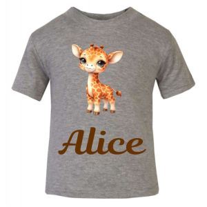 Cute Giraffe Any Name Childrens Printed T-Shirt