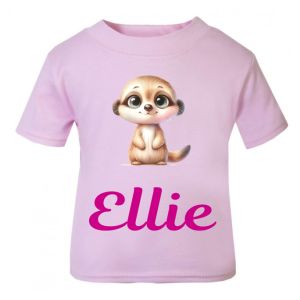 Cute Meerkat Any Name Childrens Printed T-Shirt
