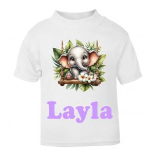 Elephant on Swing Boy Any Name Childrens Printed T-Shirt