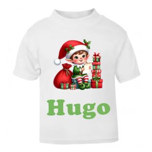 Christmas Elf Presents Any Name Childrens Printed T-Shirt