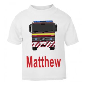 Fire Engine Front Any Name Childrens Printed T-Shirt