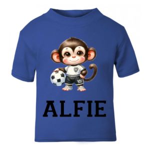 Monkey Footballer Any Name Childrens Printed T-Shirt