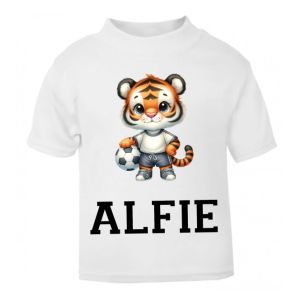 Tiger Footballer Any Name Childrens Printed T-Shirt
