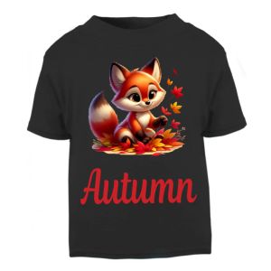 Fox with Leaves Any Name Childrens Printed T-Shirt