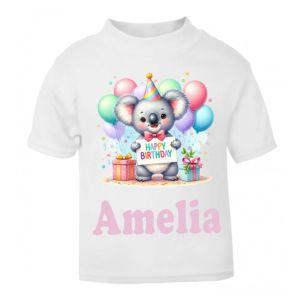 Happy Birthday Koala Any Name Childrens Printed T-Shirt