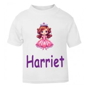 Pink Princess Crown Any Name Childrens Printed T-Shirt
