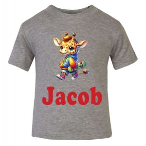 Skate Boarding Giraffe Any Name Childrens Printed T-Shirt