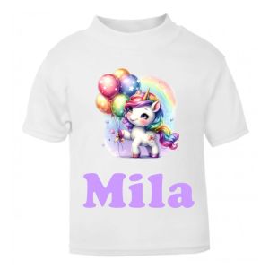 Unicorn Balloons Any Name Childrens Printed T-Shirt