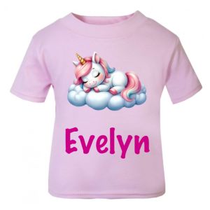 Unicorn Sleeping on Cloud Any Name Childrens Printed T-Shirt