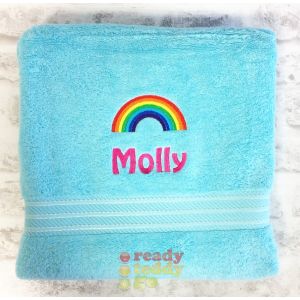 Name + Rainbow Embroidered Design Bath Towel