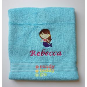 Name + Mermaid Embroidered Design Bath Towel