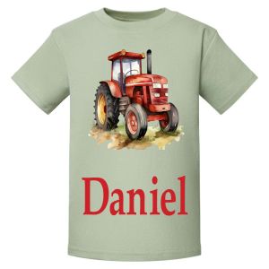 Red Tractor Watercolour Any Name Childrens Printed T-Shirt