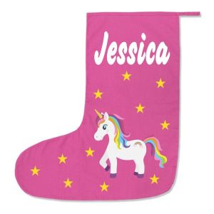 Unicorn Any Name Printed Christmas Stocking