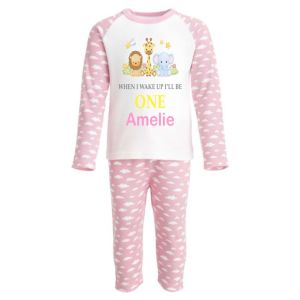When I Wake Up I'll Be Any Age + Name Baby Safari Animals Childrens Pyjamas
