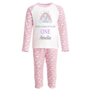 When I Wake Up I'll Be Any Age + Name Elephant Rainbow Cloud Childrens Pyjamas