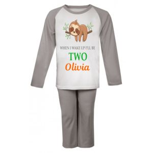When I Wake Up I'll Be Any Age + Name Sloth Sleeping Childrens Pyjamas