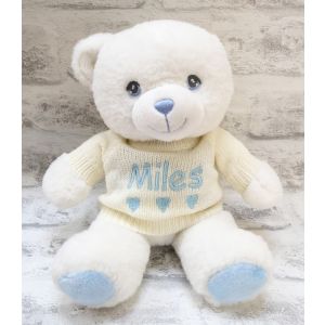 Keel Toys Eco Cream / Blue Teddy Bear with Knitted Jumper