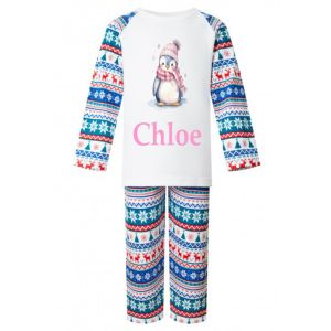 Winter Penguin Watercolour Christmas Any Name Childrens Pyjamas