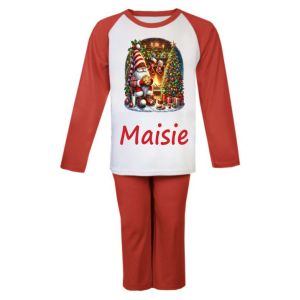 Christmas Gnome Fireplace Scene Any Name Childrens Pyjamas