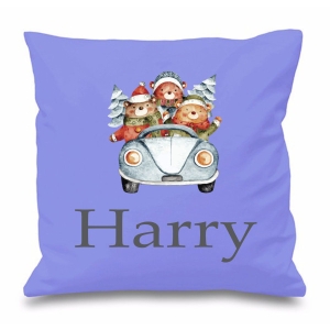 Three Bears in a Car Any Name Printed Cushion