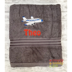 Personalised Bath Towels For Kids - Embroidered Name + AIRPLANE Design