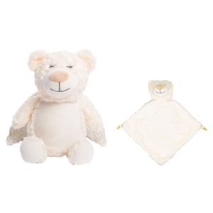Personalised Cubbies Embroidered Baby Soft Toys - 14 Inch Guardian Angel Teddy Bear + Comfort Blanket Gift Set