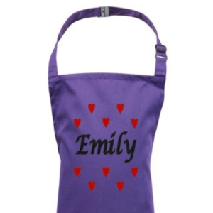 Personalised Children's Kids Bib Apron - Any Name Hearts Design Embroidered