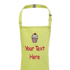 Personalised Children's Kids Bib Apron - Any Name or 2 Lines Text Cupcake Design Embroidered