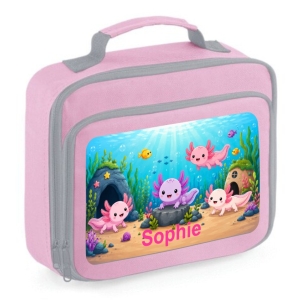 Personalised Axolotl Scene Printed Kids Children's School Lunch Box Cooler Bag