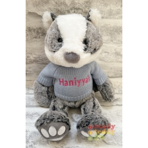 Personalised Teddy Bears - Medium 9 Inch 23cm Keel Toys Love To Hug Badger Wearing Embroidered Knitted Jumper - Any Name / Text or Custom Message
