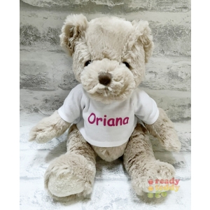 Personalised Teddy Bear - Small 8 Inch Bartley The Teddy Bear (Beige) - Printed T-Shirt - Any Name / Text or Custom Message