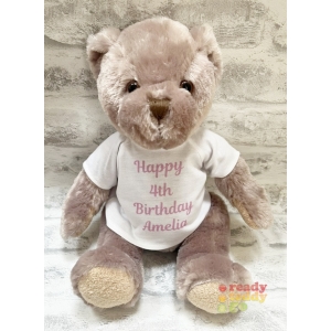 Personalised Teddy Bears - 10 Inch 25cm Bartley The Teddy Bear (Brown) - Printed on a white T-Shirt - Any Photo, Name / Text or Custom Message