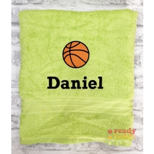 Personalised Bath Towels For Kids - Embroidered Name + BASKETBALL Design