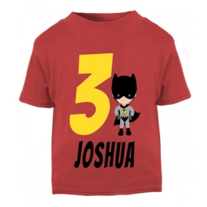 Superhero Bat Boy Birthday Any Name & Number / Age Kids Printed T-Shirt