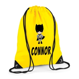 Personalised Bat Boy Superhero Any Name Printed Kids Children's School Nursery Drawstring Bag