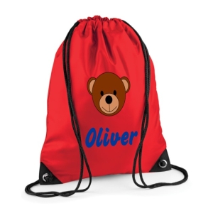 Personalised Teddy Bear Face Any Name Printed Kids Children's School Nursery Drawstring Bag