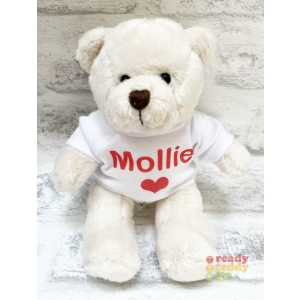 Personalised Teddy Bear - Mini Cream Ben The Teddy Bear - Printed T-Shirt - Any Name / Text or Custom Message