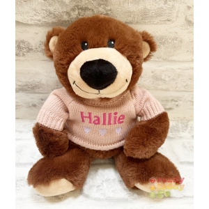 Personalised Embroidered Teddy Bears - Medium 9 Inch 23cm Bertie Teddy Bear Wearing Knitted Jumper - Any Name / Text or Custom Message